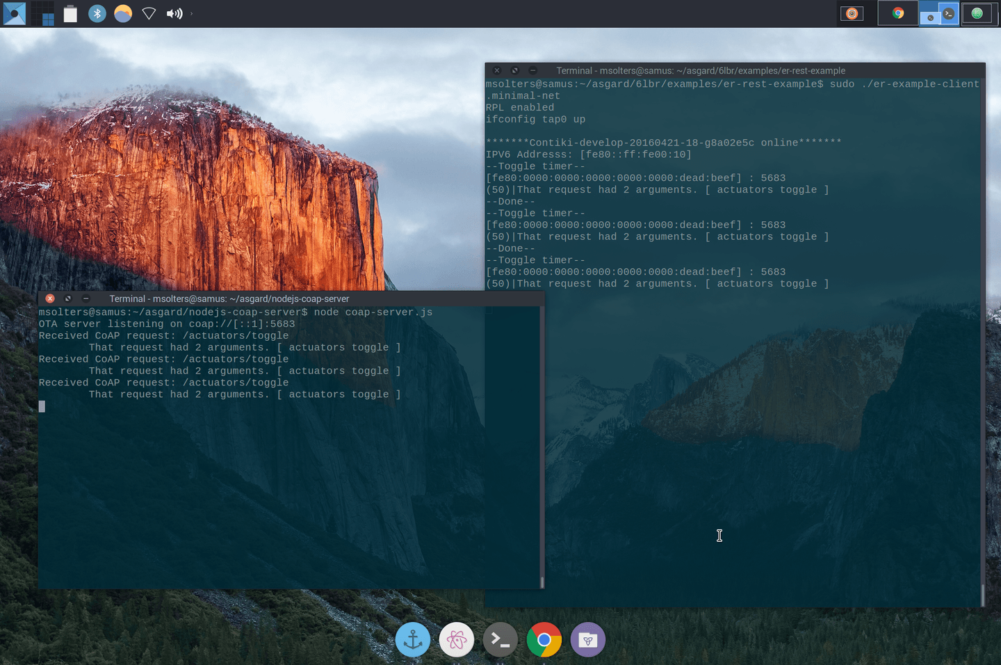 contiki coap client and nodejs server